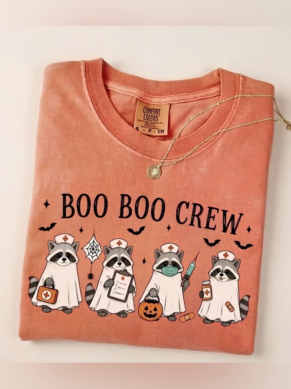 Comfort Colors Boo Boo Crew Halloween Raccoon Nurse Funny Spooky Season Tee